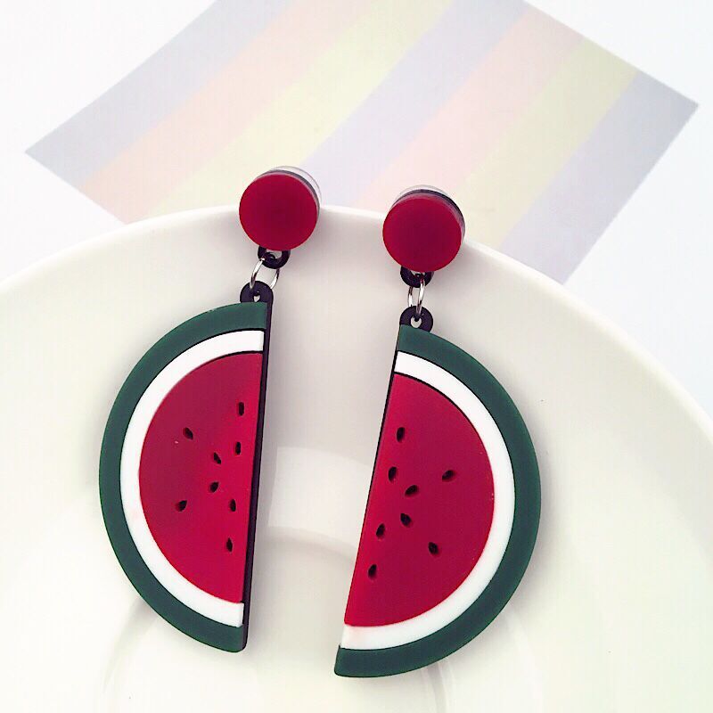 推荐Exaggerated Earrings Lemon Watermelon Acrylic Stud Earri - 图0