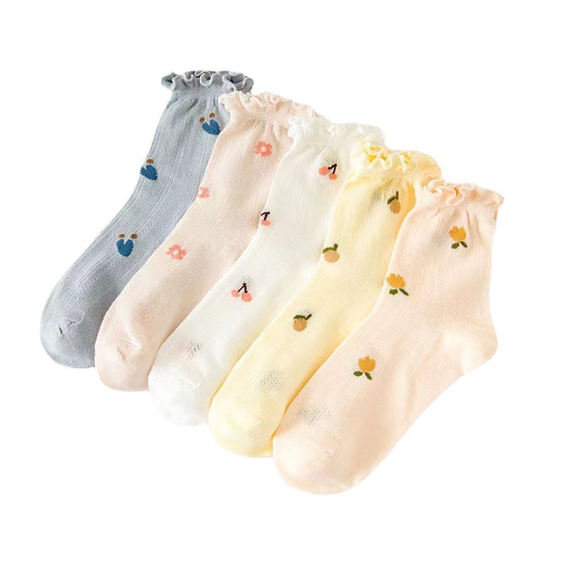 推荐5Pairs Socks For Women 2023 summer girls Womens cute cot - 图3