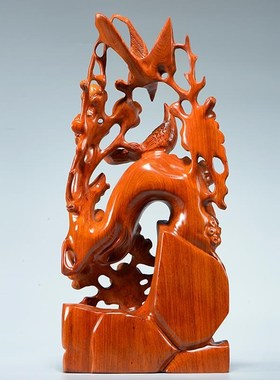 花梨木雕刻喜上眉梢摆件根雕红木实木工艺品家居饰品客厅装饰送礼