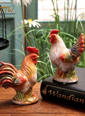 美式乡村鸡陶瓷摆r件 家居隔板装饰品 橱柜摆件