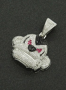 欧美嘻哈满钻立i体猴子吊坠项链 潮人霸气炫酷古巴链街舞猩猩配饰