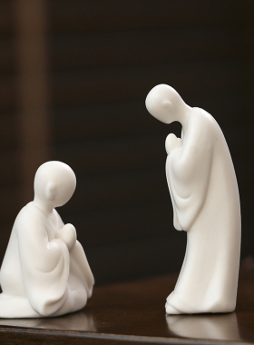 禅意陶瓷无相佛盆景园艺鱼缸造景家居客厅玄关中式家居白瓷小摆件