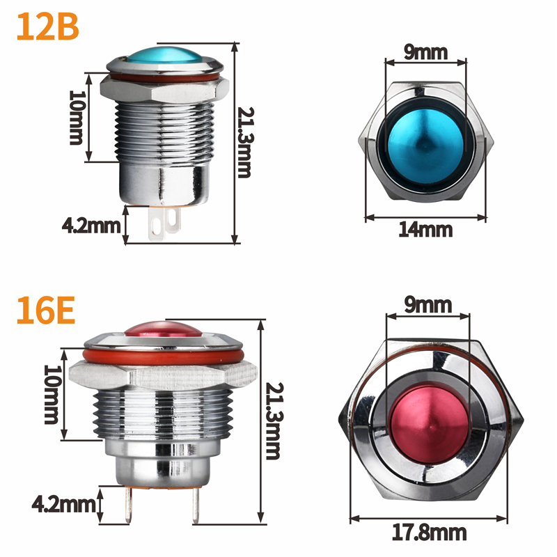 蓝波金属按钮开关小型氧化球头圆形自锁复位带颜色红绿蓝12/16mm - 图2