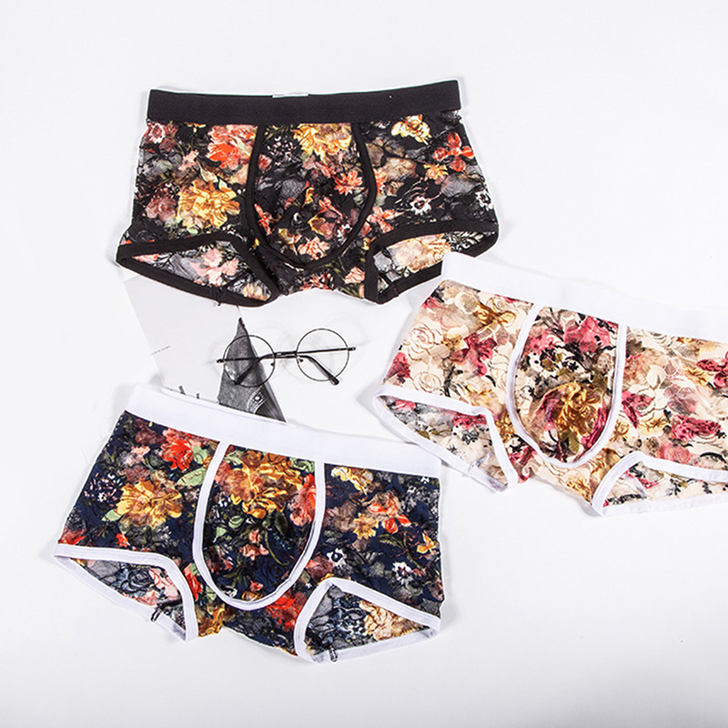 推荐New Sexy Lace Boxer Men Underwear Mens Boxers Hombre Mal - 图1