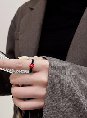 小众设计感编制绳戒指女简约百搭时尚气质食指戒开口可调节指环潮