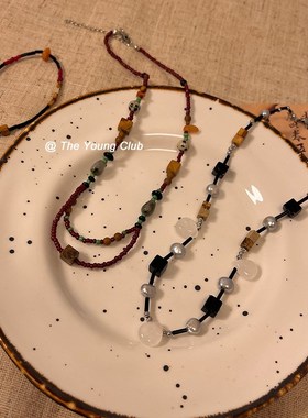 波西米亚复古文艺串珠p项链女新中式小众叠戴木头锁骨链脖颈链配