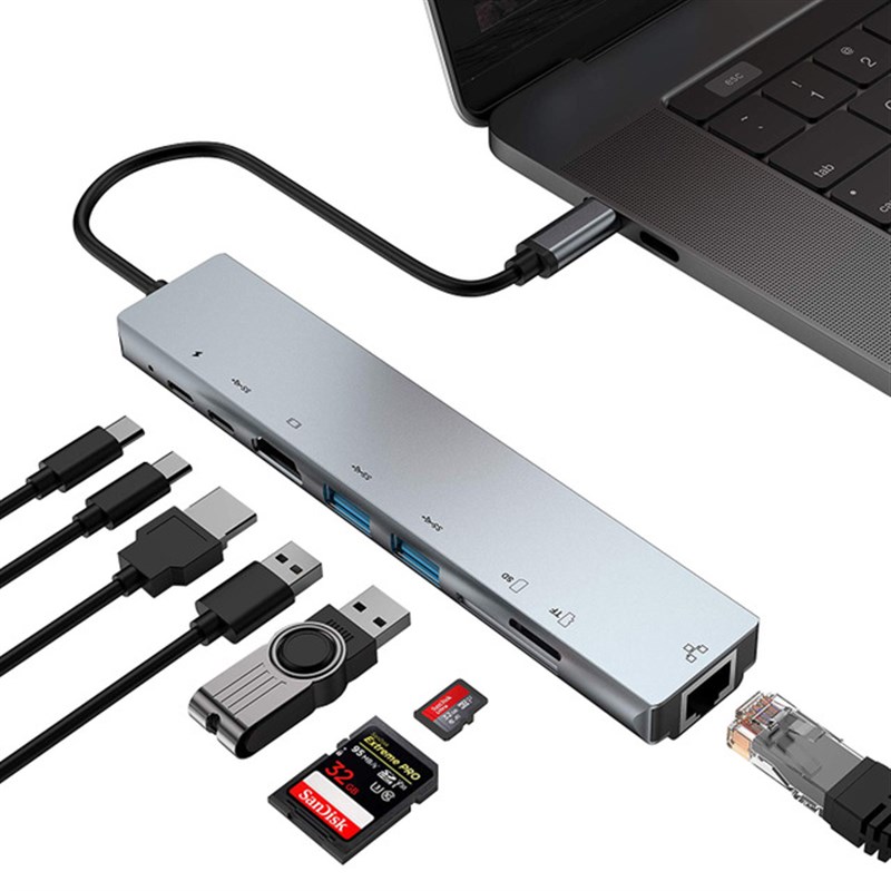 速发type c to hdmi RJ45 port sd tf usbc30 hub Thunderbolt 3 - 图0