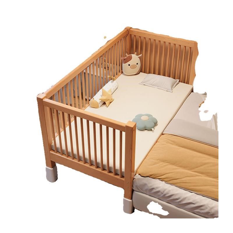 高低可调榉木儿童拼接床带护栏加宽床拼接床边宝宝婴儿床实木小床,淘宝优惠券,粉丝福利购,淘宝优惠卷