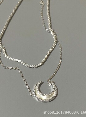 异彩一轮皎月e 法式轻奢 深海天然白母贝 通体925银月亮项链