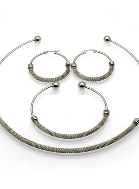 极简冷淡风不锈钢开口项圈耳环y手环首饰三件套女个性百搭脖子项