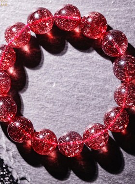 東越珠寶紫紅超手鏈天然超七手串女煙花順發三輪骨幹红超水晶情侣