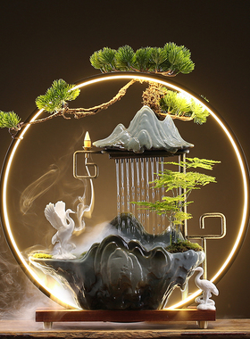 招财流水摆件创意假山喷泉循环加湿器陶瓷家居办公室桌面开业礼品