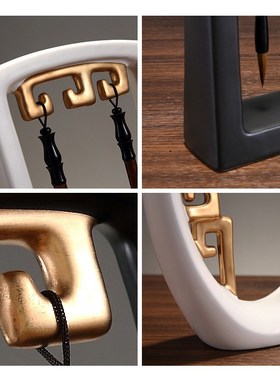 新中式博古架办公创意新品家居陶瓷毛笔架工艺品书房摆件瓷器