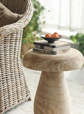 木质蘑菇摆设侘寂风复古实木民宿风格装饰院子落地大摆件庭院造景