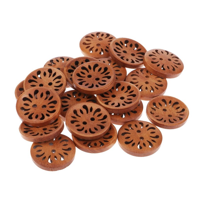 推荐20pcs Sewing Craft Wood Buttons 23mm Hollow Flower Patte - 图2