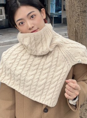 外搭围脖套头高领毛衣配大衣护颈针织毛线围巾女冬季绿色披肩斗篷