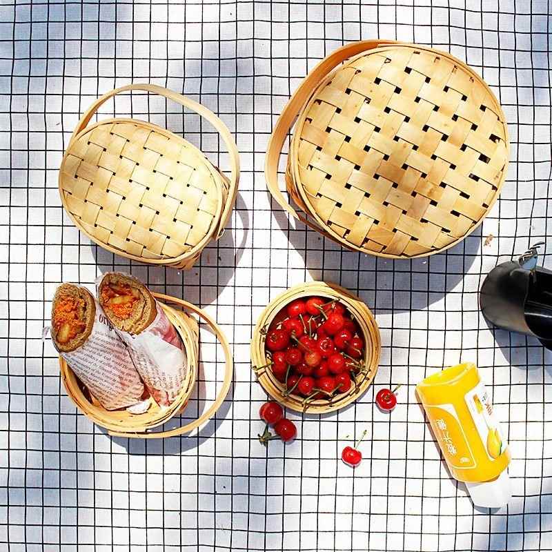 推荐Picnic woven hand basket fruit bread bamboo storage bask - 图2