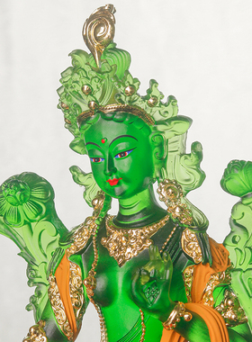 绿度母佛像尼泊尔度母像琉璃彩绘家用观音菩萨密宗T供奉工艺品摆
