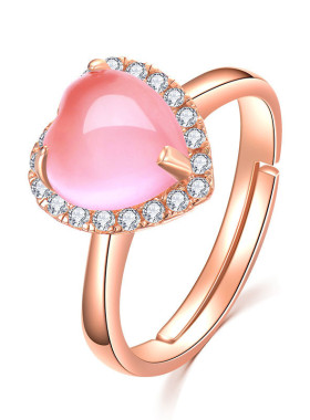 儿童戒指粉水晶芙l蓉石爱心可爱猫咪戒指女孩公主开口调节时尚礼