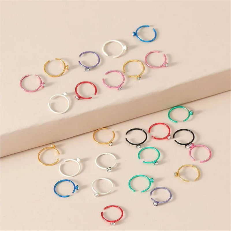 推荐40PCS Stainelss Steel Crystal Hoop Nose Ring Set 20G Car - 图2