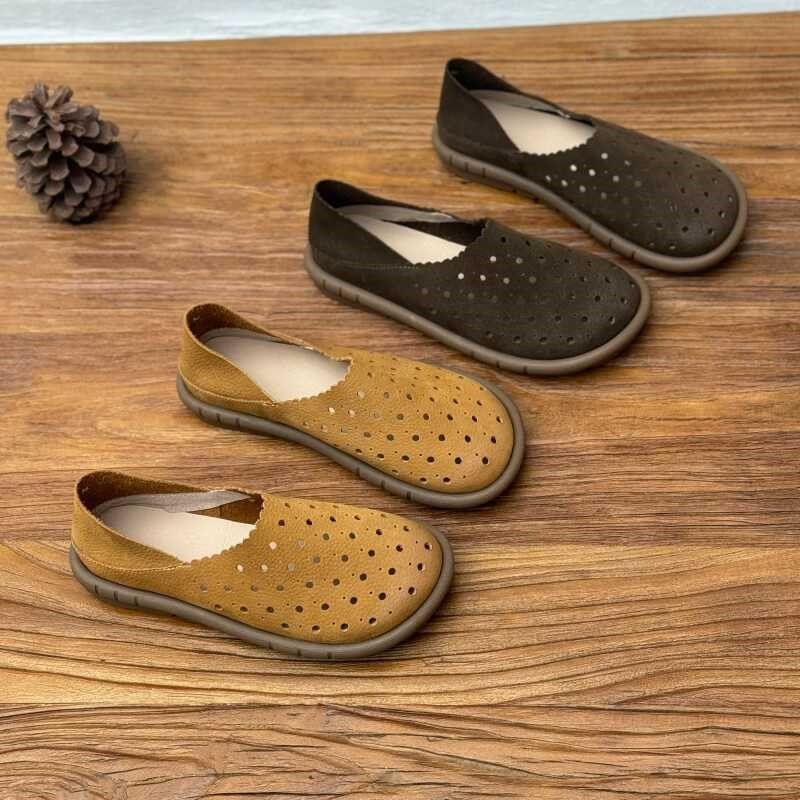 文艺手工真皮镂空单鞋女24夏季软底舒适平底休闲一脚蹬懒人洞洞鞋,淘宝优惠券,粉丝福利购,淘宝优惠卷