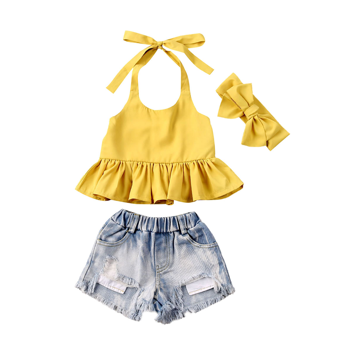 推荐New Pcs Toddler Kid Baby Girl Clothes Strap Top Holey De-图0