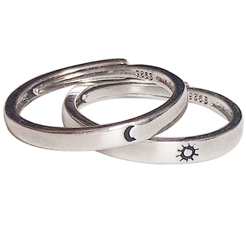 速发2 Pcs Sun and Moon Lover Couple Rings Set Promise Weddin-图0