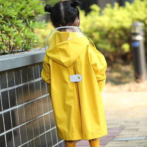 忆爱儿童雨衣男童女童幼儿园学生小孩宝宝雨披大帽檐黄色M建议90--图1