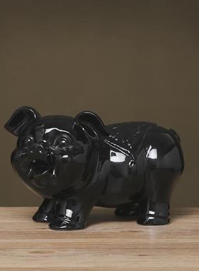 生肖陶瓷猪摆件招财可爱补角全瓷猪现代中式家居客厅办公室摆设猪