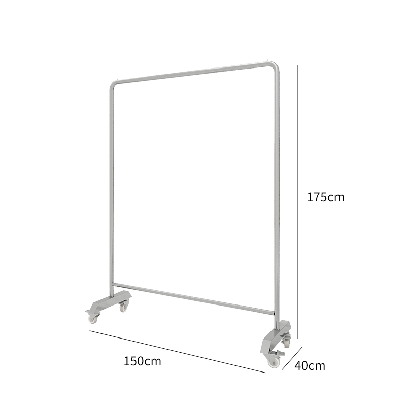 服装店展示架不锈钢带轮子中岛落地式挂衣杆女装店银U色货架陈列i