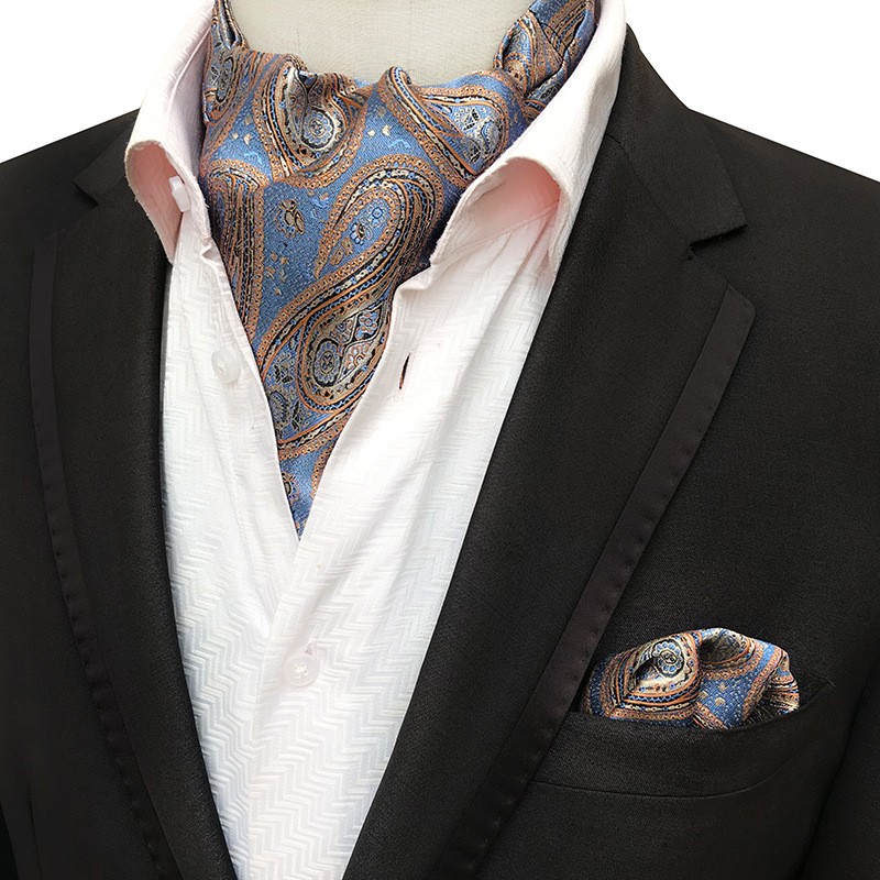 极速Luxury Men Ascot Set Silk Necktie Handkerchief pocket sq-图1