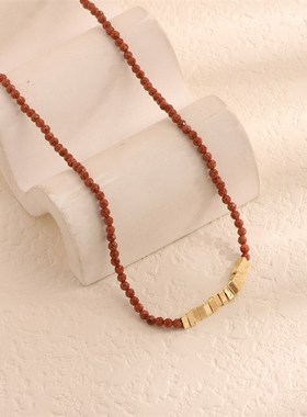 水晶锆石碎金串珠项链百搭个性风潮小众设计清新自然项链女