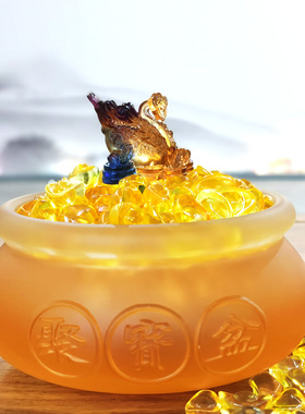 琉璃金蟾聚宝盆招财风水摆件居家客厅商铺前台摆放装饰开业送礼