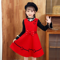 Girl 2023 New Ocean Dress Small Q Girl Foreign Pie Princess Dress Children Autumn Winter Korean Version Fur Vest Skirt Suit