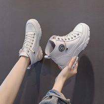 Inside heightening small white shoes f8cm head layer cow leather genuine leather black high help shoes beige single shoe woman white mesh face shoes 