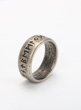 跨境热卖北欧字母圆圈戒指 创意个性指环 钛钢北欧文化潮流戒指