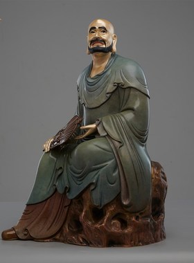 纯铜十八罗汉无贫尊者佛像无贫菩萨高温着色紫铜家用X桌面客厅摆