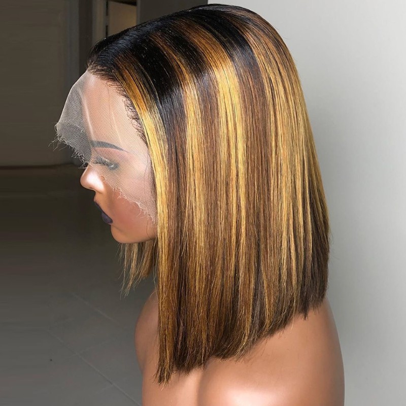 推荐Highlight Invisible Color Short Bob Wig Lace Front strai - 图1