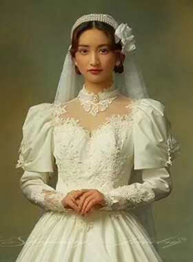 新娘法式复古珍珠蕾丝民国风头纱帽气质新娘结婚头饰影楼旅拍发饰