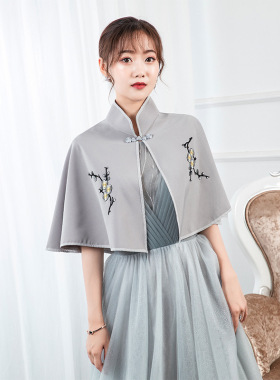 春夏秋季复古斗篷披肩婚纱礼服日常搭配裙子旗Q袍大码厚缎布民族