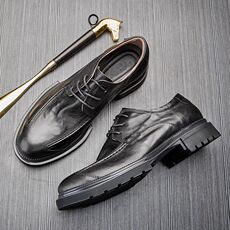 Шапочка для душа 香港潮牌英伦风商务皮鞋男士2023真皮透气圆头潮流厚底青年单鞋男