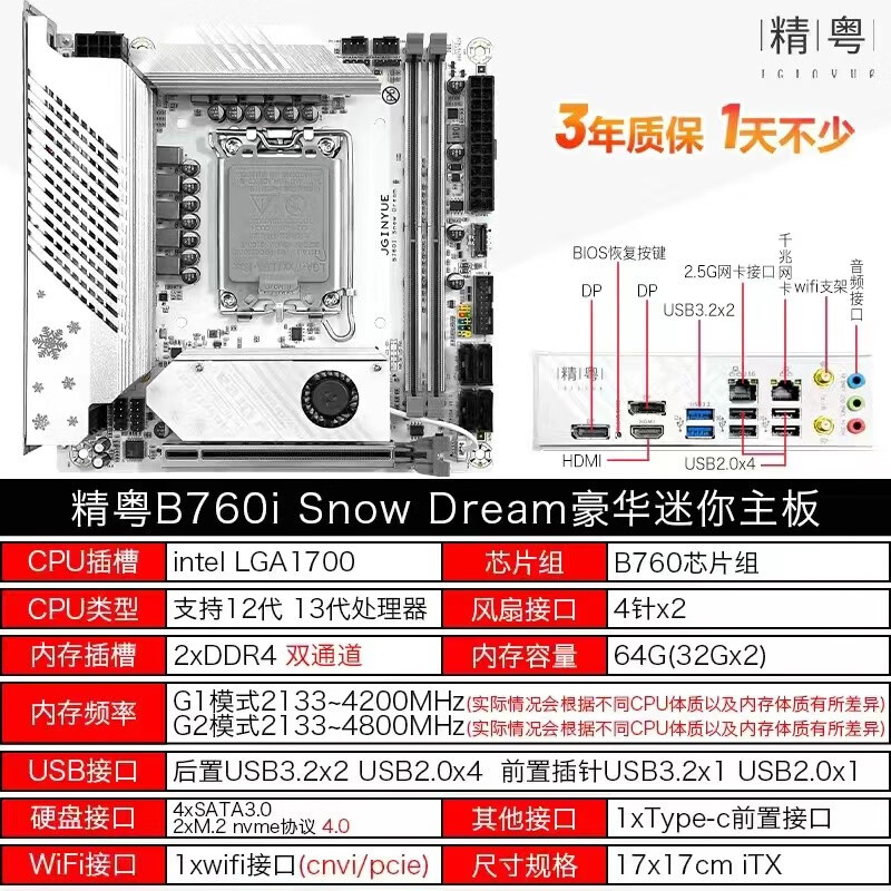 精粤H610I/B760I迷你ITX主板搭12100F i5 12400F 134U00F CPU套装-图1