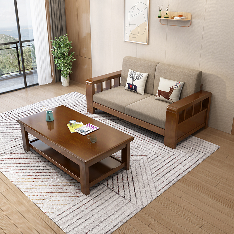 新中式实木沙发组合现代简约家用三人位四人位小户型客厅沙发家具 - 图0
