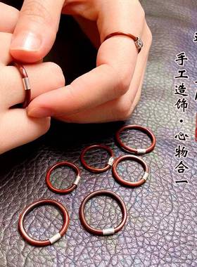 鸡血藤戒指男女单l身情侣对戒小众简约素尾戒本命年小指木手工戒