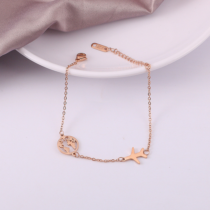 推荐Stainless Steel Cute Rose Gold Color World Map Chain Bra - 图3