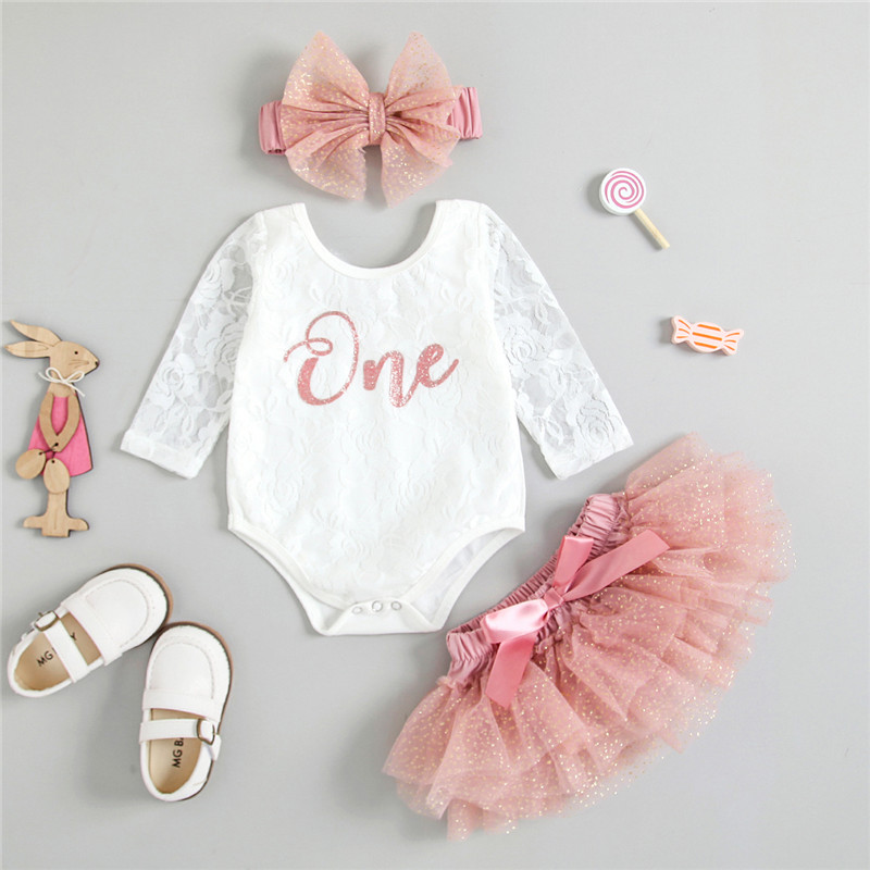 速发Cute Baby Clothing Girls My First Birthday Outfits Long - 图0