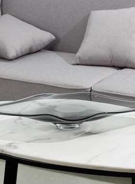 家居现代酒店前台摆件 灰色玻璃水果盘样板房装饰售W楼处摆场摆设