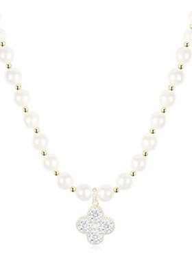 四叶花锆石珍珠颈链项链女新款时尚设计J感网红配饰轻奢小众毛衣