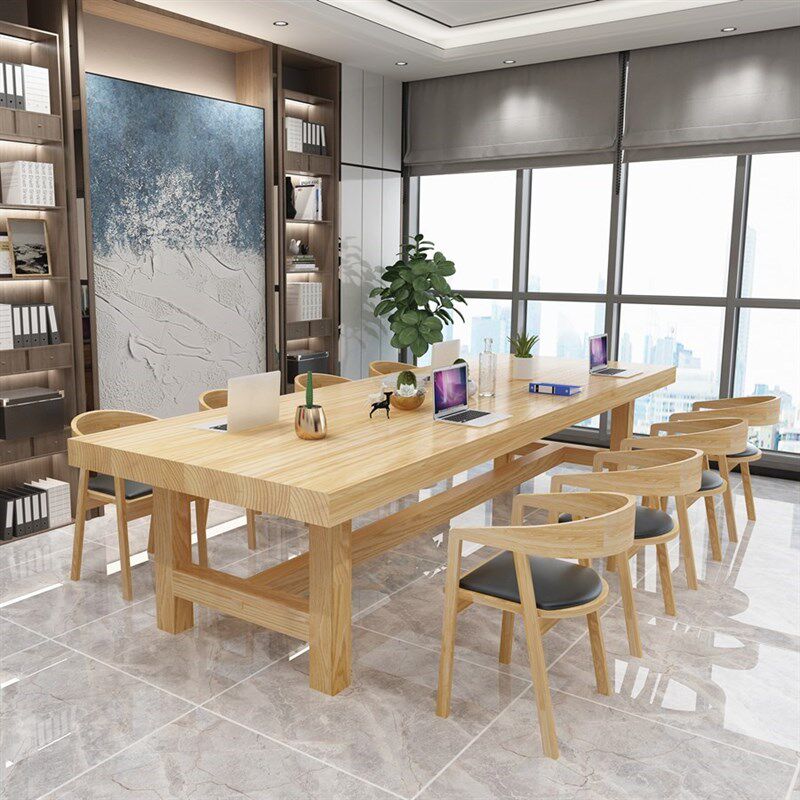 北欧大型会议桌实木办公桌简约长条大板桌洽谈工作台超长桌椅组合