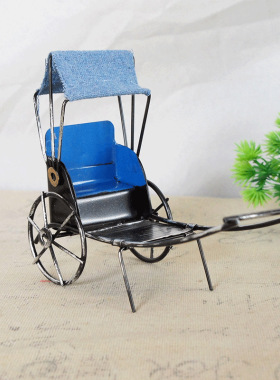 人力手工金属电焊黄包车模型车伕家居装饰品摆件简易中式复古现货